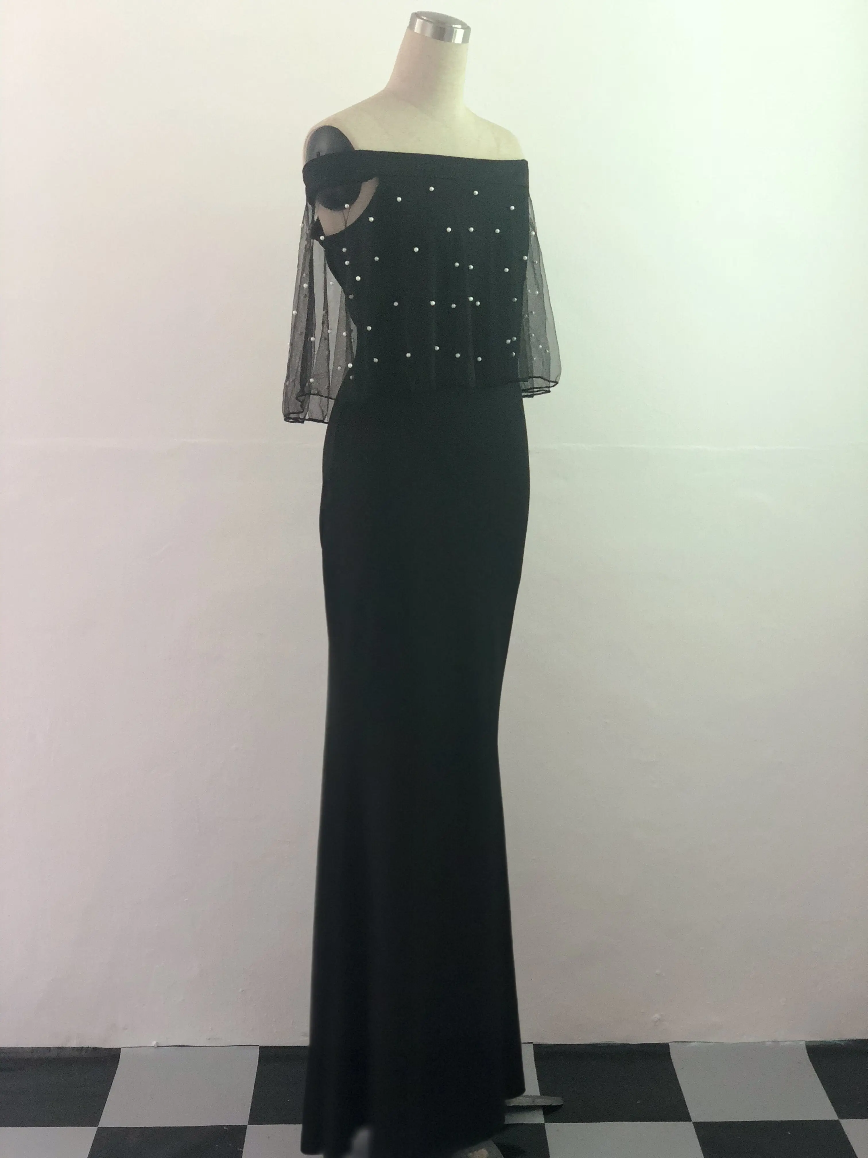 Вечернее платье Русалка платье плюс размер сексуальное Vestido de Fiesta элегантное женское платье de Soiree черное жемчужное Длинное Макси платье OSM-3200