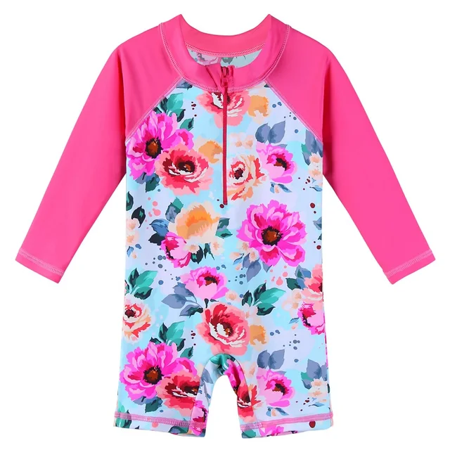 BAOHULU UPF50+ Print Baby Girl Swimsuit Long Sleeve Kids Swimwear One Piece Toddler Infant Bathing Suit for Girls Boys Children S370 HotPinkFlower
