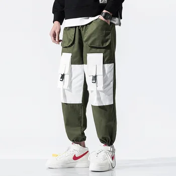 

2019 Men Cotton Elastic Waist Pant Men Plus Size Hip Hip Streetwear Men's Joggers Ankle-Length Pants Big Pocket