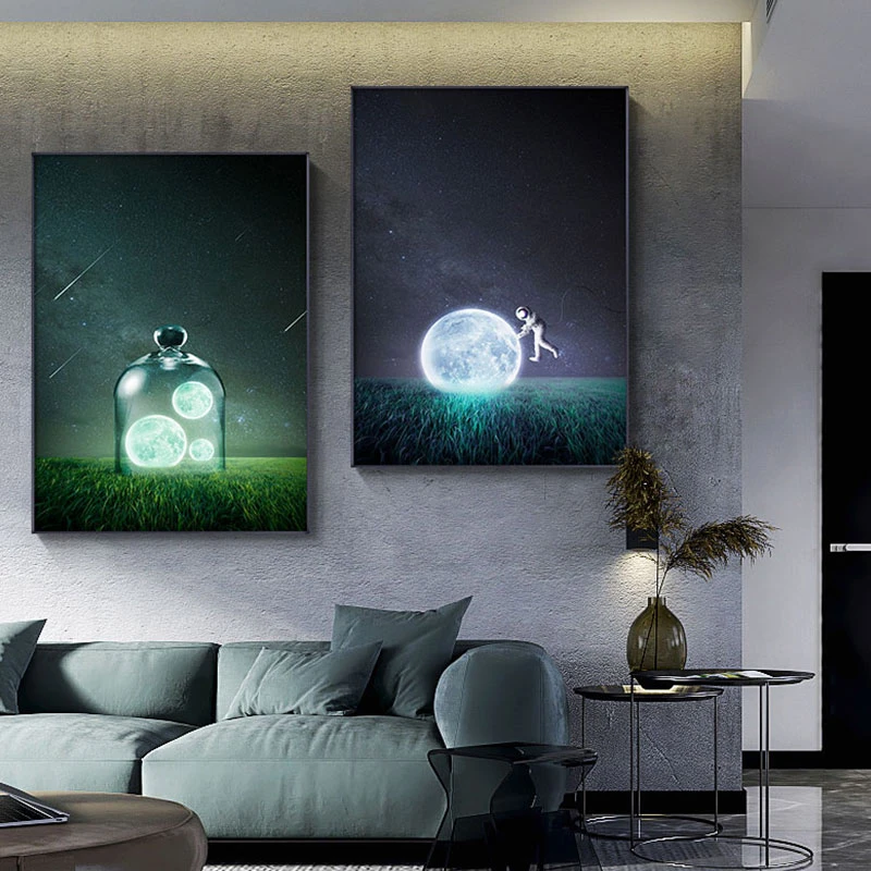 Peinture Sur Toile Au Clair De Lune Creatif Affiche Lumineuse Unique Imprimee Images D Art Murales Pour Salon Chambre De Bebe Aliexpress