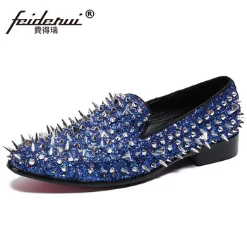 

Plus Size Round Toe Slip on Man Handmade Moccasin Loafers Genuine Leather Spikes Men's Comfortable Rivets Casual Shoes SL795