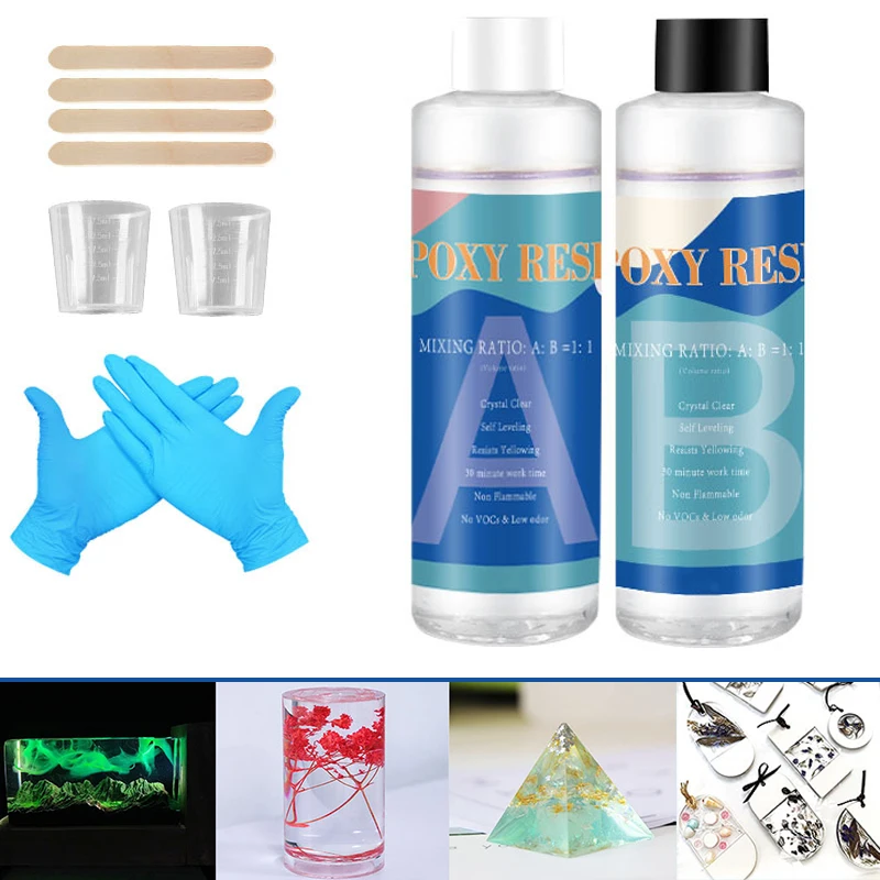 Epoxy Resin Kit Crystal Clear Hardener Easy Mix Anti-scratch DIY Supplies For Art Casting Jewelry Projects | Обустройство дома