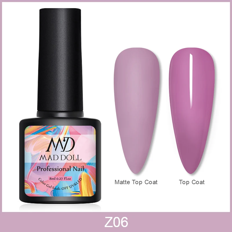 MAD DOLL 8 мл матовый УФ-гель для ногтей Цвет ногтей нужно матовое верхнее покрытие Замочить ногтей Гель-лак для маникюра - Цвет: Z06