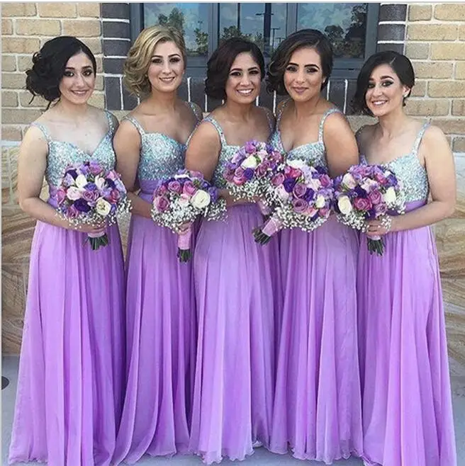 Robe demoiselle d'honneur фиолетовый Подружкам невесты длинные 2017 Серебряных Блесток Наряды на свадебную вечеринку шифон bruidsmeisjes jurk