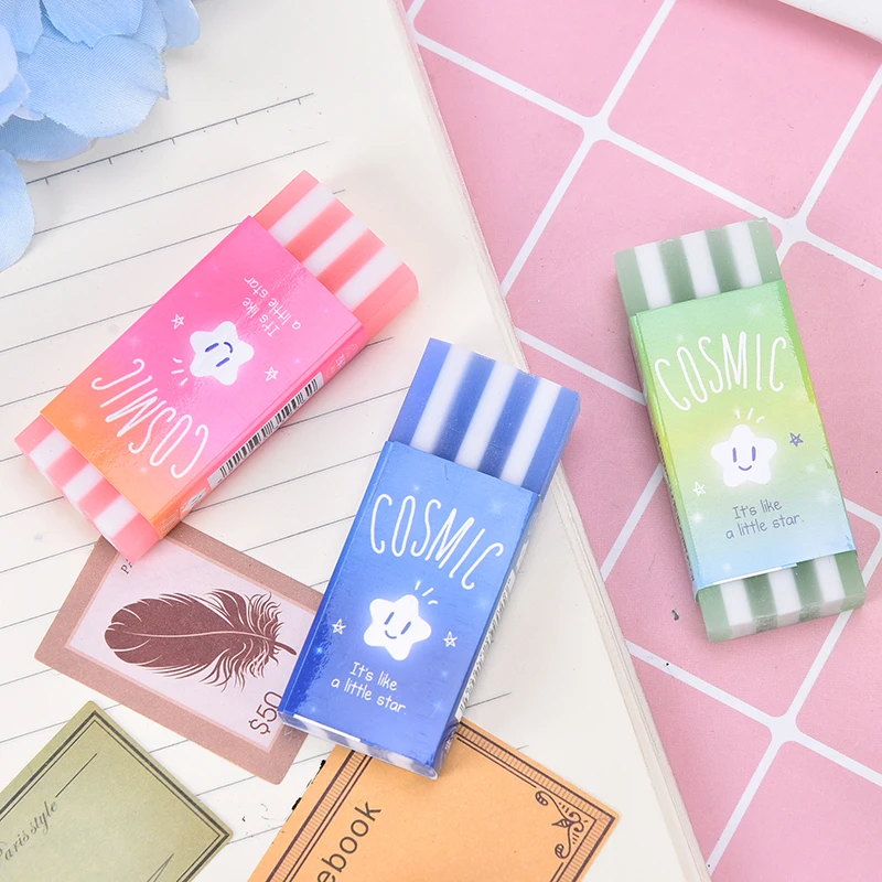 

2.5cnx6cm Colored Stripe Pencil Erasers Star Jelly Rubber For Kids School Supplies