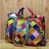 Genuine Leather Women's High Quality Casual Design Colorful Handbag Shoulder bag Ladies Color Block Tote bag 600 ► Photo 2/5