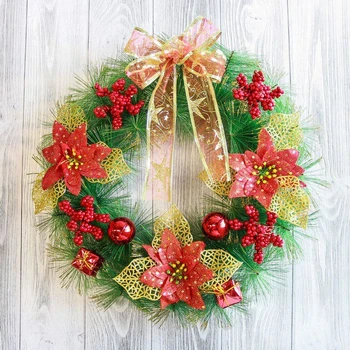 

New Year's wreath d-35 cm "Red flowers and a bow" 2372111