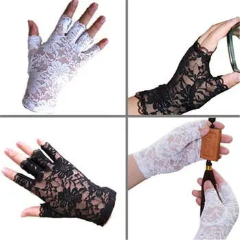 

Hot Girl Women Amazing Goth Party Sexy Dressy Lace Gloves Mittens Fingerless Style Thin Black White Gloves