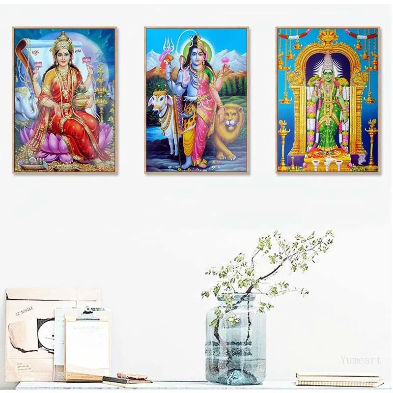 Shiva Parvati Ganesha Indian Art Hindu God Figure Canvas Painting Poster /& Print