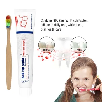 

New Baking soda toothpaste Toothpaste + Rainbow Bamboo Toothbrush Set 110g Whitening Cream toothpaste Y10.31