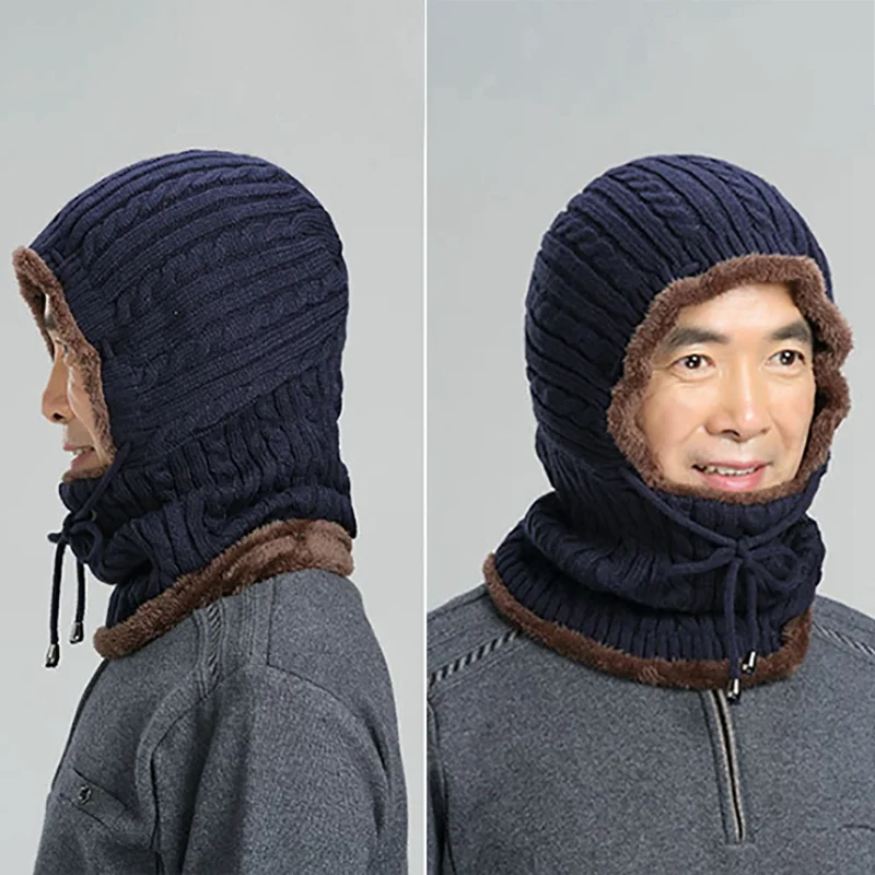 

Women Men Sports Hiking Caps Knitted Autumn Mouth Mask Scarf Camping Winter Drawstring Fluffy Face Running Hat