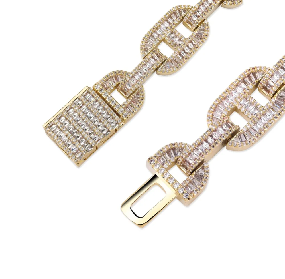 Banhado a Gelo para Fora Topgrillz Miami Grande Caixa Fecho Cubana Link Pulseira Charme Ouro Prata Baguette Zircon Masculino Hip Hop Jóias 14mm 25 link pulseira charme ouro prata banhado a