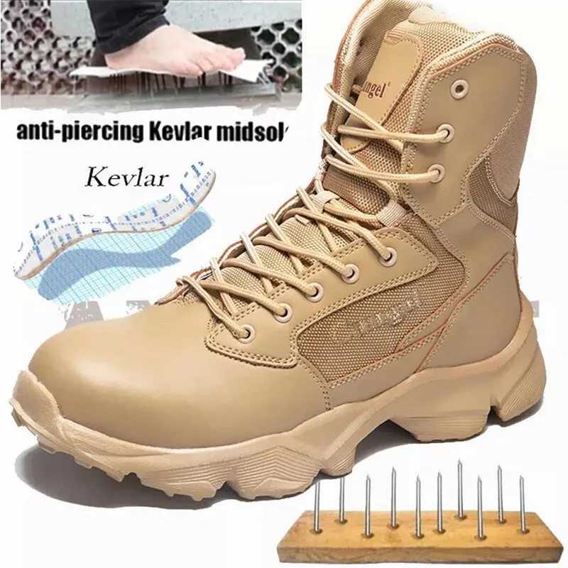 

New Mens Work Safety Boots with Steel Toe Autumn Winter Army Military Tactical Combat Desert Boot Anti-smashing Security Boots