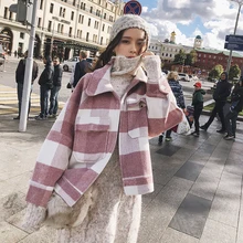 Шерстяное женское осеннее пальто зимнее новое пальто Женская куртка с длинными рукавами Повседневное клетчатое короткое пальто