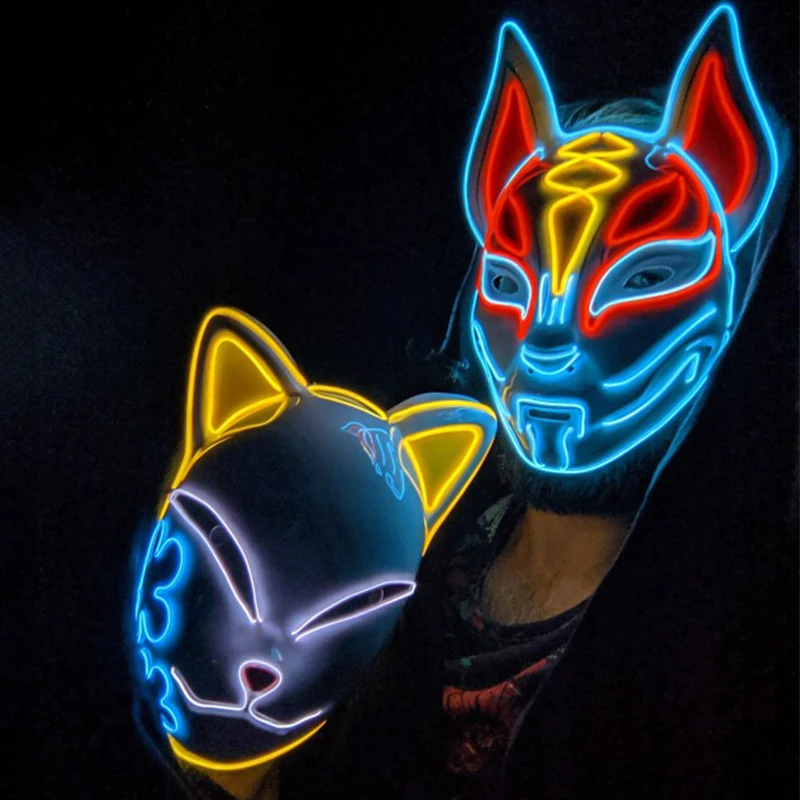 Hot Sales Halloween Horror Mask LED Neon Light up Carnival Party Scary Cosplay Glow Supplies Dropship | Дом и сад