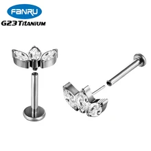 

G23 Titanium Piercing Stud Earrings Hoop CZ Helix Internally Threaded Tragus Cartilage Crystal Labret Body Perforated Jewelry