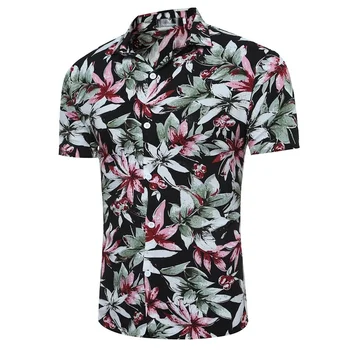 

Zogaa Men's New Casual Shirts Man's Short Sleeves Flora Print Shirts Male Fashion Beach Style Shirts Man Cotton Turn-down Collar