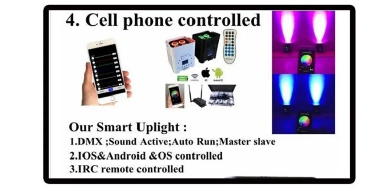 4pcs rgbwauv 6 in 1 wireless dmx led par light  (4)