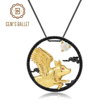 

GEM'S BALLET Natural African Opal Gemstone Pendant Necklace 925 Sterling Silver Flying Pig Chinese Zodiac Jewelry For Women