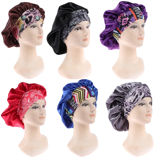 Bonnet de nuit en Satin pour femmes, en soie, avec large bande élastique -  AliExpress