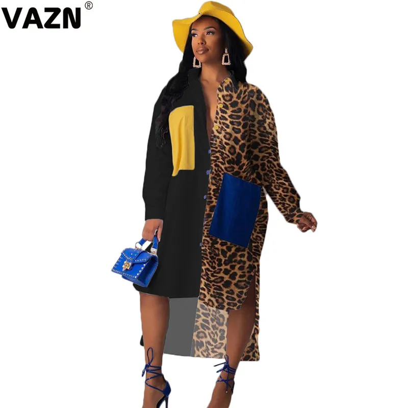 VAZN QYBX5135 осень, горлышко в форме "о", 3 цвета, Леопардовый принт, сексуальный платье с длинным рукавом платье Для женщин вечерние ночное Клубное платье - Цвет: Цвет: желтый