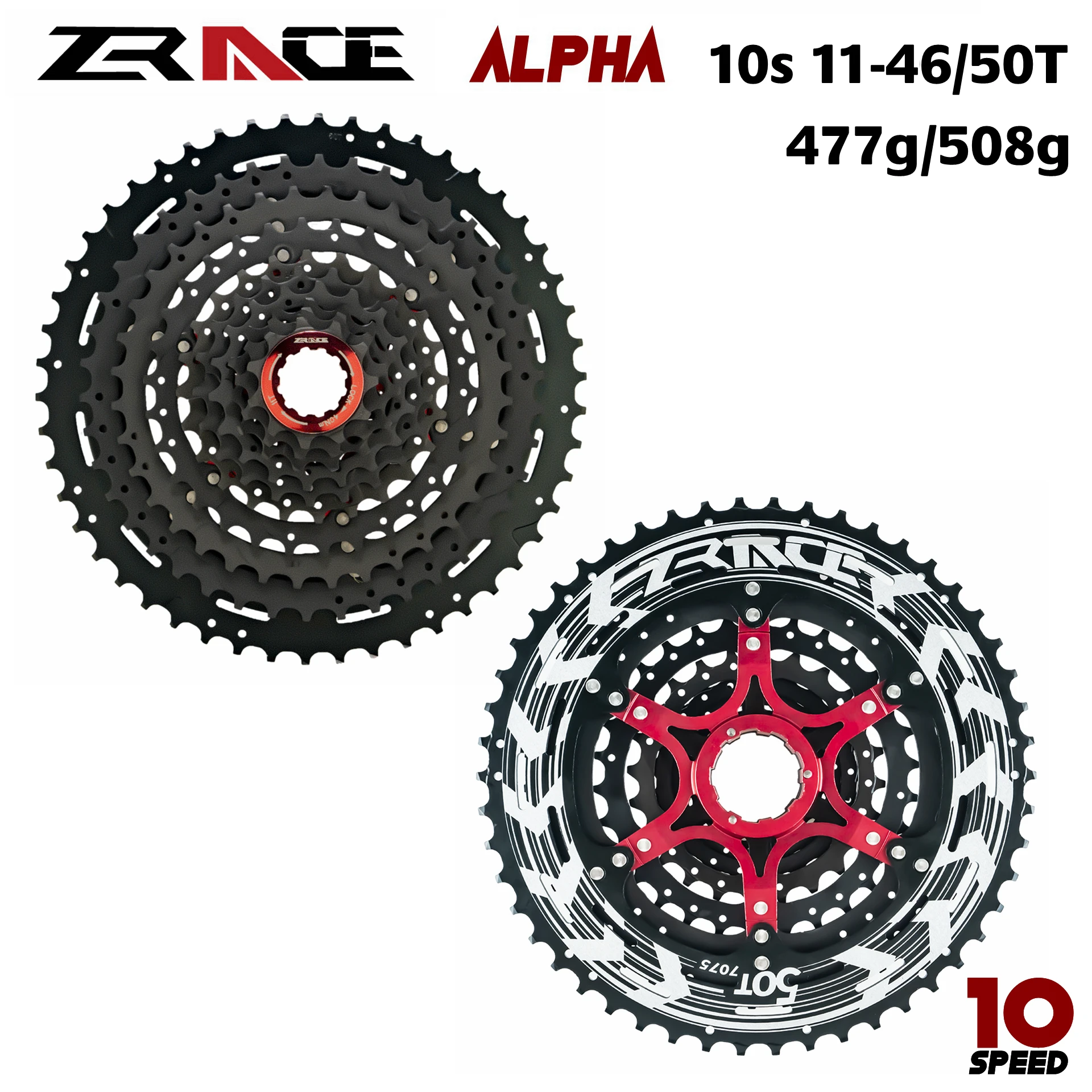 Zrace Alpha 10 S Cassetta Leggera 10 Velocità Mtb Bici Ruota Libera 11-46T/50T-Nero,