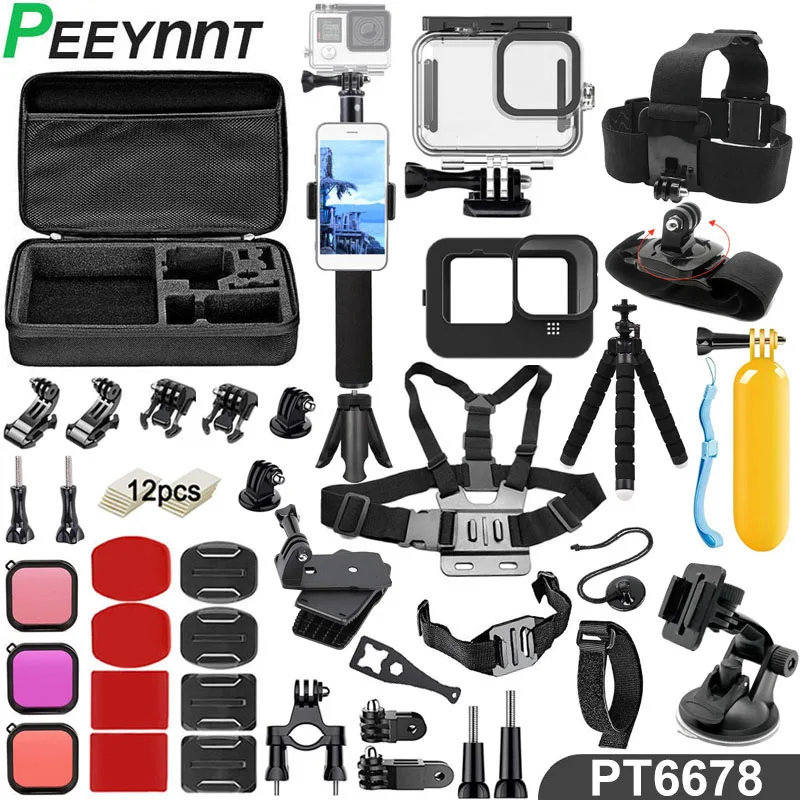 Peeynnt-Kit de accesorios para Gopro Hero 9, negro, funda impermeable con correas para selfis, trípodes, Protector de pantalla para Go Pro 9