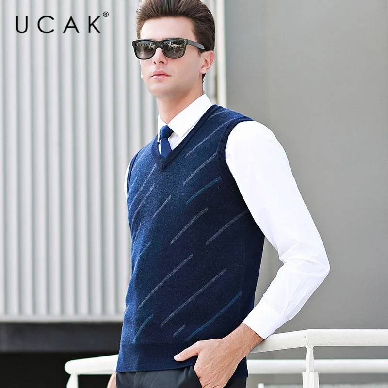 UCAK Brand Pure Merino Wool Sweater Vest 2019 New Arrival Casual Autumn Winter Pull Homme Streetwear 1 UCAK Brand Pure Merino Wool Sweater Vest 2019 New Arrival Casual Autumn Winter Pull Homme Streetwear 4