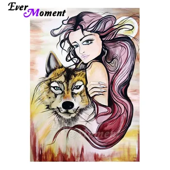 

Ever Moment Modern Wall Decor Craft Handmade Accessories Diamond Painting Sketch Girl And Wolf Best Gift For Friends 5L623