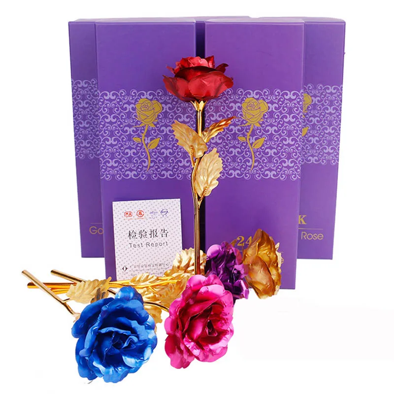 24k Gold Plated Purple Rose Flowers Anniversary Mothers Day Girlfriend Gift 