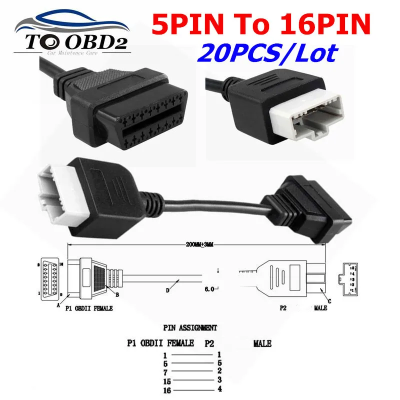 20 шт./лот оптовая продажа для Honda 5pin male OBD1 адаптер OBD2 OBDII Для 5 pin to 16 female