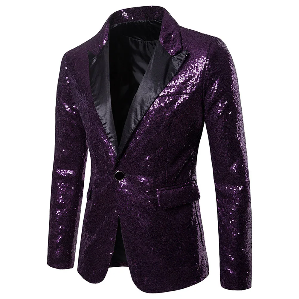 Men Glitters Suit Jackets Sequins Party Button Dance Blazer Wedding Party Formal Suit 2XL