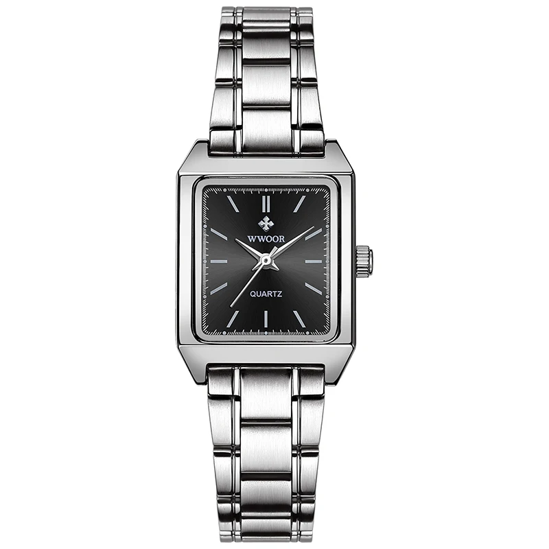 WWOOR Casual Square Women Watches Ultra Thin Small Female Quartz Watch Full Stainless Steel Ladies Wrist Waches Relogio Feminino