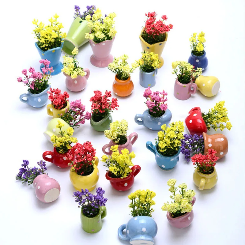 Random 10pcs Случайное 10 шт./партия мини-моделирование растений samll в горшках офисный Рабочий стол креативный микро Ландшафтный Декор украшение дома поддельное растение - Цвет: Random 10pcs