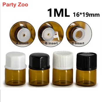 

1080 X 1ml Sample size amber Glass Essential Oil Bottle with Plastic Cork black/white Cap 16x19mm