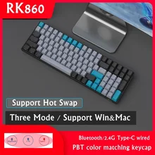Nova troca quente rk860 bluetooth sem fio/2.4g sem fio/tipo-c com fio 3-mode backlit 100 teclado mecânico chave para mac e windows