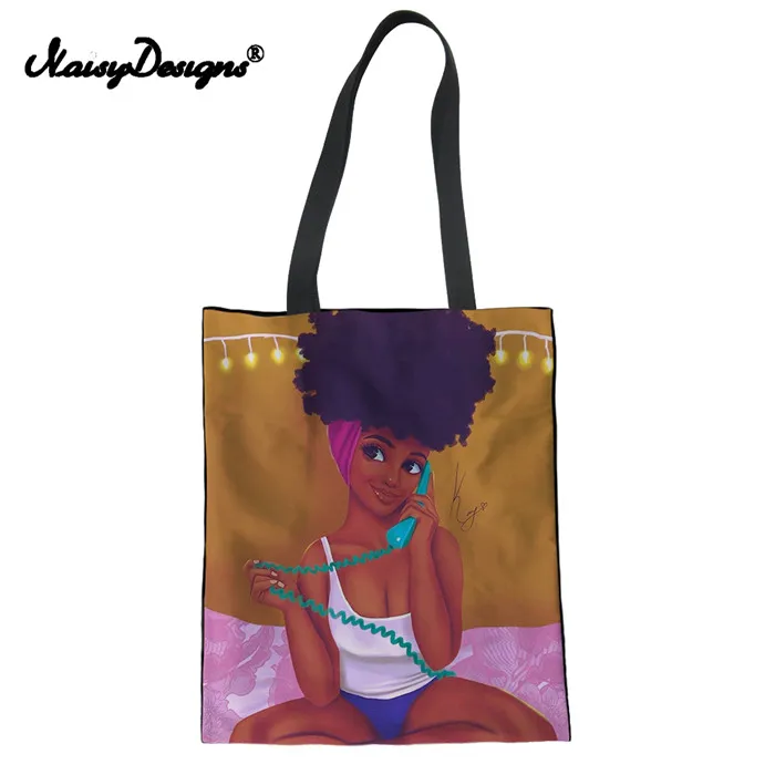 Сверхпрочные хозяйственные сумки женские художественные черные африканские Девушки Печать шоппер сумка подростков колледж книга сумки женские Bolsa - Цвет: Фиолетовый