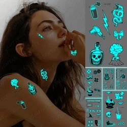 Luminous Tatoo Blue Glowing Lightning Snake Volcano Skull Waterproof Temporary Tattoo Sticker Women Men Cool Body Art Fake Tatto