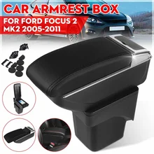 Car Armrest Box Dual-layer Center Centre Console PU Leather Storage Box w/Ashtray Cup Holder For Ford/Focus 2 Mk2 2005-2011
