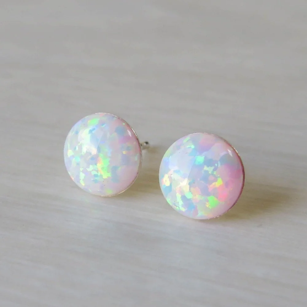 

12mm Simple Chic Round White Opal Earrings Minimalist Dainty Silver Color Opals Stud Earrings for Women Gift Jewelry