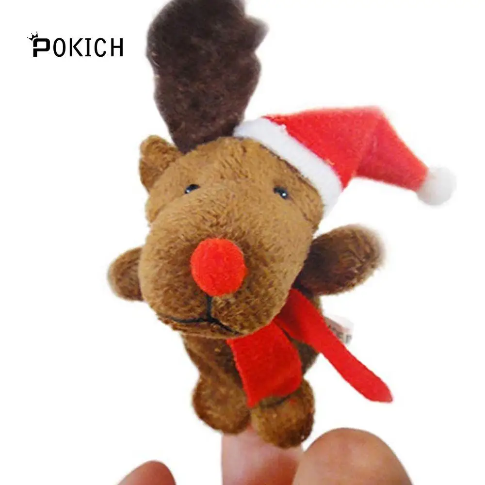 Pokich 5pcs/set Christmas Santa Claus Friends Finger Plush Toys Child Baby Favor Dolls Boys Girls Finger Puppets