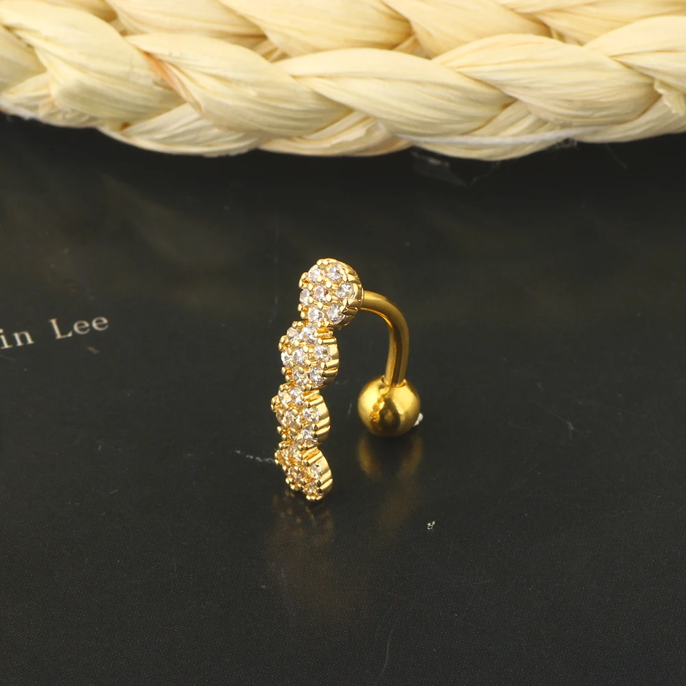 JUNLOWPY 2021 New Belly Button Navel Rings Wholesales 3 color Women Navel Belly Bar Body Piercing Set Drop Shipping Zircon