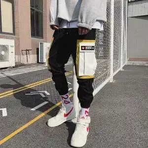 3 Cargo Pants Men Polyester Comfortable Drawstring Joggers Trousers Black White Many Pockets Ankle Banded Male Casual Pants Boys - Цвет: 3