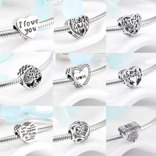 Подарок на день матери, 925 пробы, серебряные бусины в форме сердца для изготовления модных ювелирных изделий, подходят под оригинальные самодельные Подвески Pandora, женские браслеты