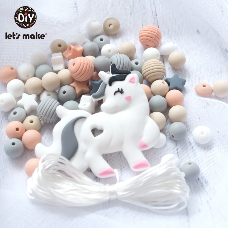 Let'S Make 20Pc 50Pc 100Pc Screw Thread Carved Shaped Silicone Teether Beads Set Star Tiny Rod Diy Bead Combination Baby Teether