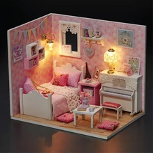 DIY Hut Dollhouse Girl Toys Kit Princess Doll House Handmade Furniture 3D Wooden Miniature Dollhouse Toys for Birthday Gift