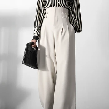 

New arrivals Apricot high waist was thin and high draping wide leg pants female spring new straight wild loose long pants F1209