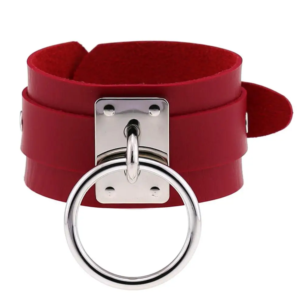 Handmade Gothic Punk Leather Bracelets Metal O-Round Bangle Jewelry Women Men leather bracelet metal bracelet