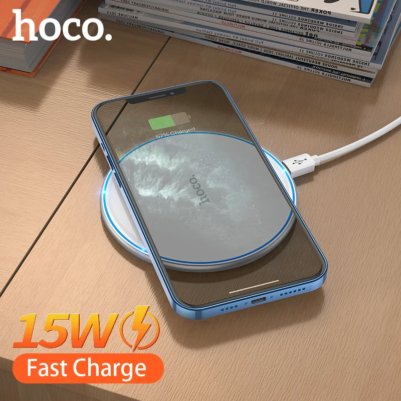 charging pad Hoco 15W Wireless Fast Charging Pad For iPhone 12 11 Pro Max LED Light Charge Indicator Wireless Phone Charger For Airpods Pro fast wireless charger