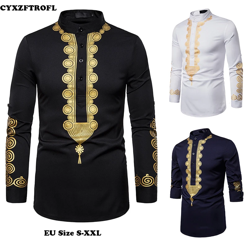 

CYXZFTROFL New Shirt Men's Casual Shirt National Wind Printing Shirt Men's Fashion Standard Version Long-sleeved Street Shirt